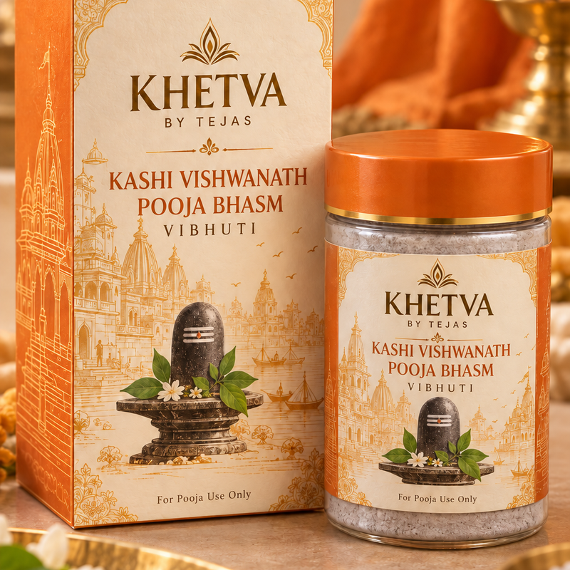 Khetva Kashi Vishwanath Pooja Bhasm / Vibhuti packaging design mockup
